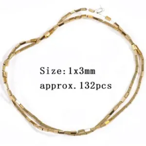 Golden hematite tubular loose beads 1x3mm strand for DIY jewelry making and bracelet accessories.