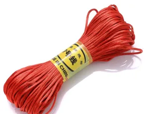 Close-up of red 7# Chinese knot craft cord detail, ideal for handmade braided DIY bracelets.