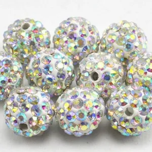 10mm AB rhinestone clay shamballa beads sparkle crystals for DIY jewelry crafting.