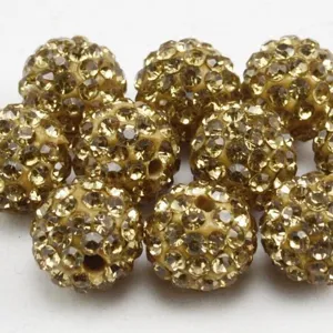 10mm Gold Rhinestone Clay Pave Beads Shamballa Crystal Ball Craft Jewelry Making Accessories