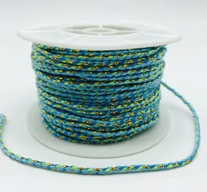 Cordon de algodon trenzado hilo dorado azul claro para artesania y creacion de joyas