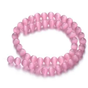 Pink cat eye stone beads loose round drilled DIY handmade bracelet jewelry making accessory detail