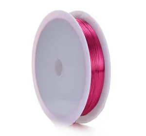Primo piano di filo per hobbistica rosa vivo su rocchetto bianco per bigiotteria.