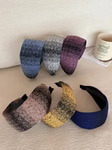 Collection of stylish vintage knitted gradient wide headbands shown in a cozy lifestyle setting