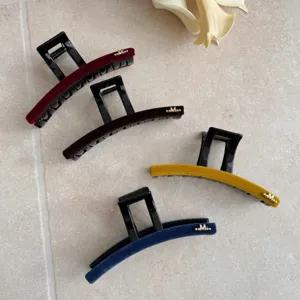 Lot de grandes pinces à cheveux en velours avec logo M en métal, couleurs variées