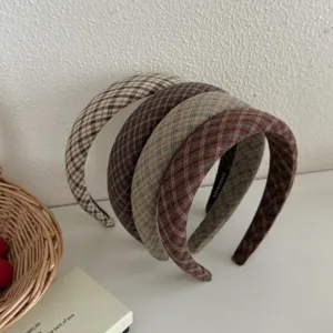 Serre-têtes rembourrés rétro à carreaux pour femmes, accessoires cheveux style coréen