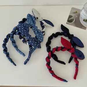 Korean style denim polka dot bow headbands in various colors for hair styling