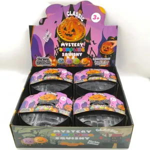 Halloween themed mystery dumpling squishy toy display box with unique pumpkin designs