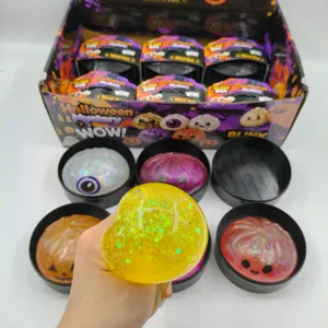Yellow glitter heart squeeze toy for Halloween stress relief and sensory play