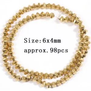 Gold color metallic bicone spacer beads DIY jewelry making strand detail view 6x4mm size