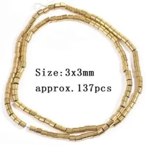 Gold metallic hematite cylinder beads strand for DIY bracelet jewelry making, 3x3mm