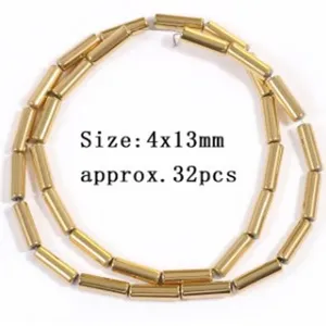 Golden cylindrical loose beads for DIY bracelet jewelry making, size 4x13mm, approx 32pcs.
