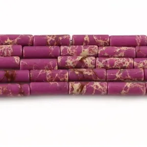 Purple Picture Jasper Imperial Stone Round Tube Loose Beads 4x13mm Jewelry DIY Bracelet