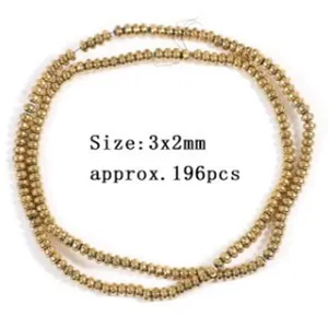 Gold electroplated hematite round beads, 3x2mm drilled loose beads for DIY bracelet jewelry.