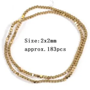 Golden hematite square beads strand DIY jewelry making 2x2mm approx 183pcs accessories