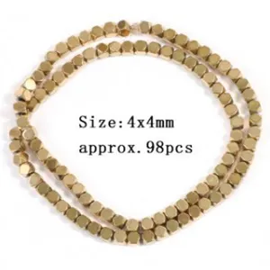 Golden metallic cubic spacer beads, 4x4mm DIY bracelet jewelry making accessories