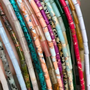 Wholesale natural stone imperial jasper round tube loose beads for DIY bracelet making