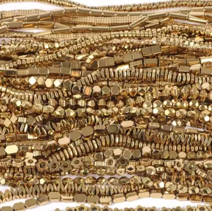 Gold Plated Hematite Beads DIY Jewelry Making Geometric Spacer Beads Round Tube Square Loose Beads For Bracelet Accessories