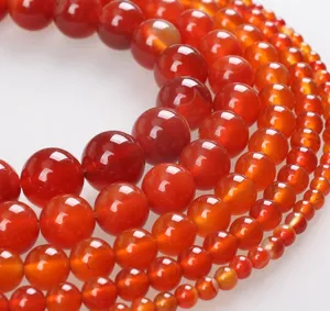 Natural Red Agate Loose Beads Round Smooth Gemstone Beads For DIY Bracelet Necklace Jewelry Making