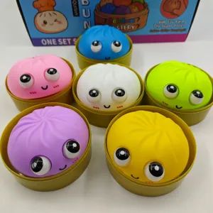 Set de 6 juguetes baozi blandos y coloridos en mini cestas de vapor para aliviar el estrés