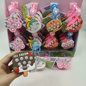 Handheld mini electronic whack-a-mole keychain toy in cute ice cream and animal shapes