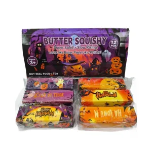 Halloween butter stick slow rising squishy toy set with 12 pieces in a display box.