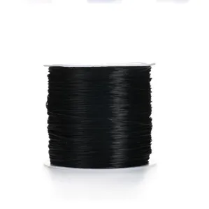 Black elastic cord detail shot, 0.5mm flat string for DIY bracelets and crystal beading.