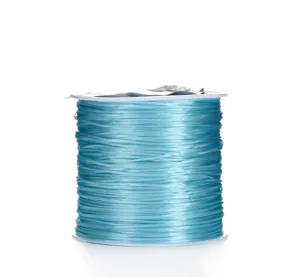 Close up detail of light blue flat elastic string for DIY bracelet beading crafts.