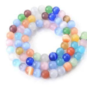 Colorful cat eye loose beads round drilled DIY semi finished bracelet jewelry making