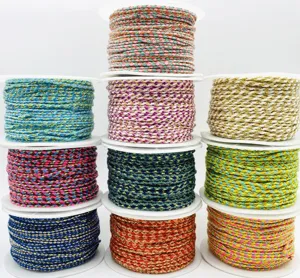 Cordón de algodón dorado de 1.8mm vista detallada, cuerda trenzada colorida para pulsera DIY.