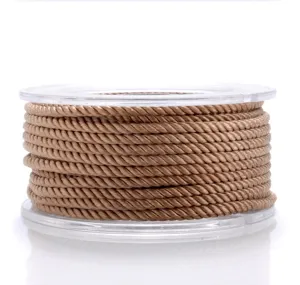 Brown twisted nylon cord spool for DIY jewelry making, durable braided crafting thread detail.