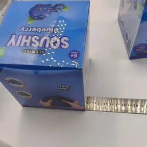 Detailed size measurement of a jumbo blueberry squishy slow rising stress toy box