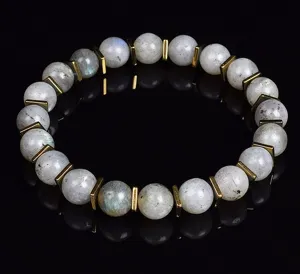 Edelstein Perlen Armband mit goldenen Zwischenteilen fuer Yoga Schmuck schoenes Design