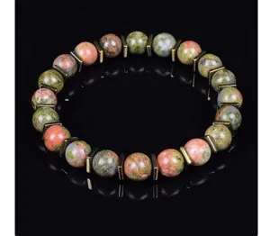 Natürlicher Unakit Perlen Armband mit goldenen Abstandshaltern 8mm Yoga Schmuck Accessoire