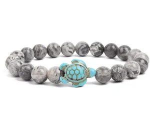 Natural stone beaded bracelet with cute blue turtle charm fashion jewelry for women men
