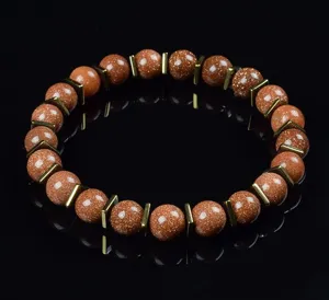 Goldfluss Perlen Armband mit Metall Zwischenperlen Yoga Edelstein Schmuck Energie Heilung