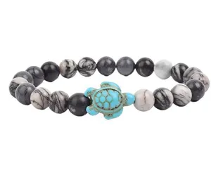 Natural stone beaded bracelet with cute turquoise turtle charm fashion jewelry item