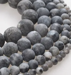 Matte Black Flash Stone Loose Beads Semi Finished DIY Beaded Bracelet Necklace Jewelry Making Craft Accessories