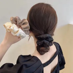 Korean Style Simple Satin Rhinestone Scrunchie Elegant Solid Color Elastic Hair Tie For Women Hair Accessories Pony Tail Holder