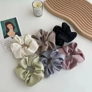 Elegant satin hair scrunchies with hot-fix rhinestones in various pastel colors