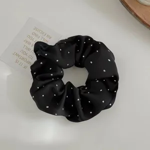 Elegant black satin scrunchie with sparkling rhinestones hair accessory for women