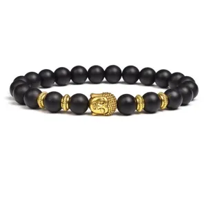 8mm Matte Black Bead Buddha Head Bracelet Zen Meditation Prayer Beads Jewelry for Men Women