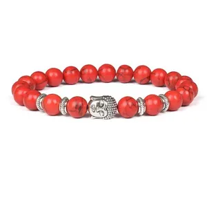 Red Stone Buddha Head Beaded Bracelet Spiritual Yoga Jewelry Gift for Men And Women