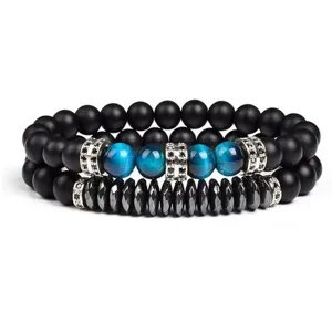 8mm tiger eye and black hematite beaded bracelet set for men and women fashion jewelry
