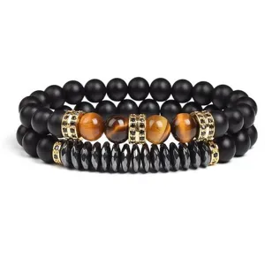 Tiger Eye Faceted Hematite Rhinestone Beaded Double Layer Bracelets Fashion Jewelry For Women Men