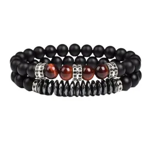 8mm Tiger Eye and Hematite Beaded Bracelet Set for Men and Women Fashion Jewelry
