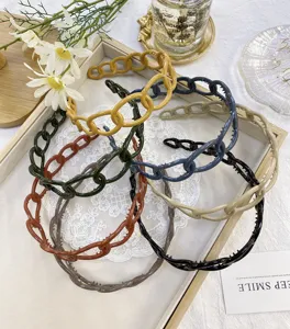 Detailed view of colorful chain-link plastic headbands with non-slip teeth texture