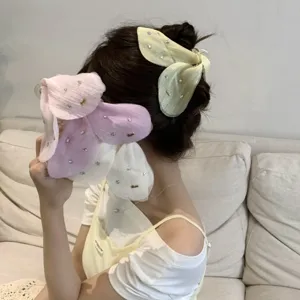 Large tulle bow hair claw clip with shining crystals for women's elegant hairstyle