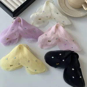 Large fairy butterfly gauze hair claw clips with colorful rhinestones in five colors
