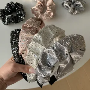 Conjunto de Diadema y Coletero de Satén Plisado Estilo Coreano Con Brillantes Diamantes de Imitación Accesorios para el Cabello para Mujer Fiesta Diario